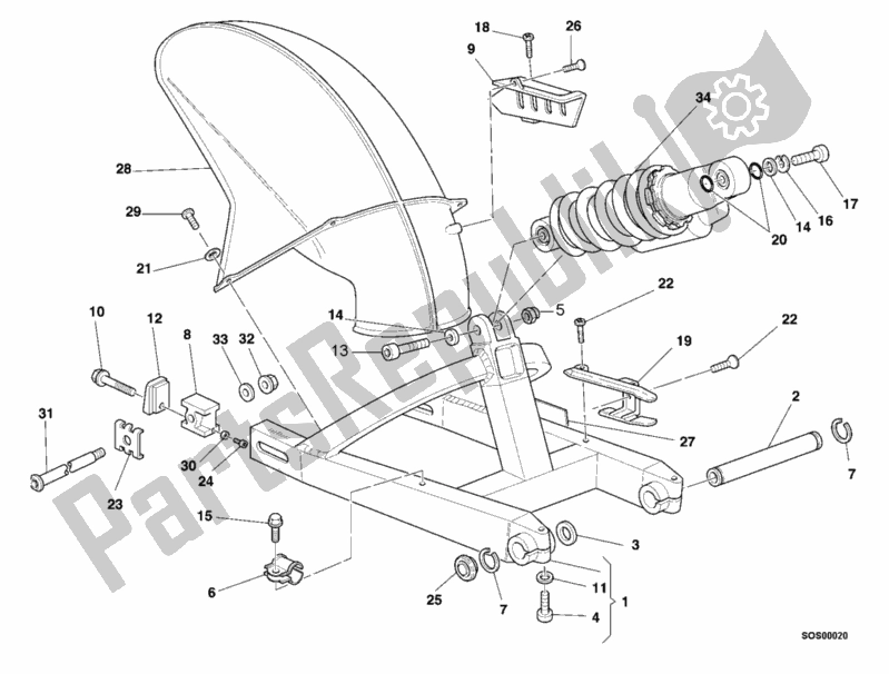 Tutte le parti per il Forcellone del Ducati Supersport 750 SS 2000